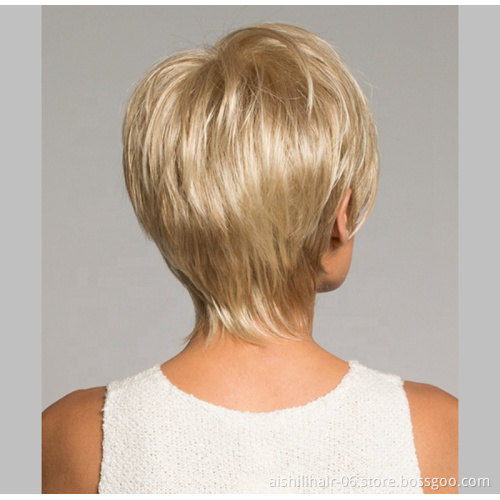 Aishili Best-selling short gold color short synthetic wigs natural straight and kinky curly hair for mature women